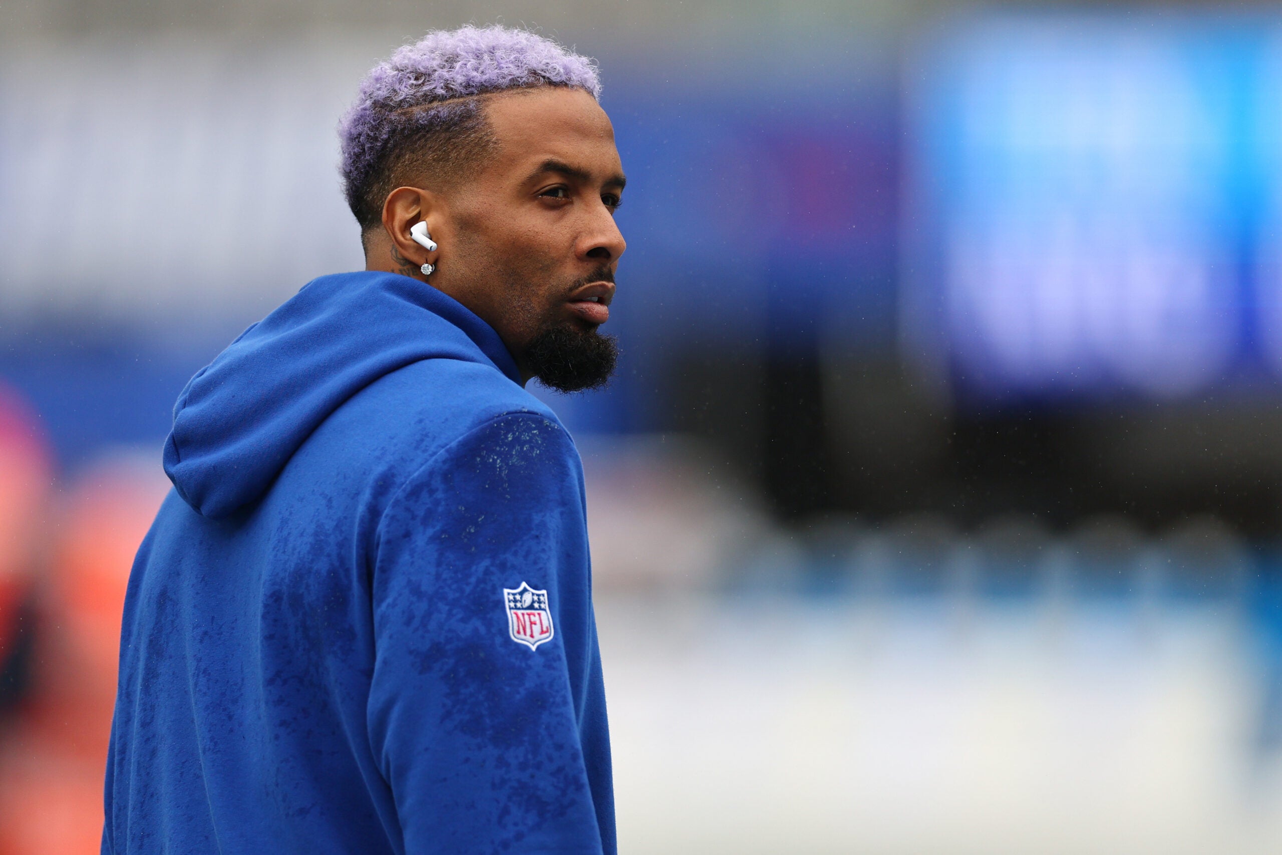 Sep 27, 2026; East Rutherford, New Jersey, USA; New York Giants wide receiver Odell Beckham Jr. (13) warms up before the game against the Tennessee Titans at MetLife Stadium.