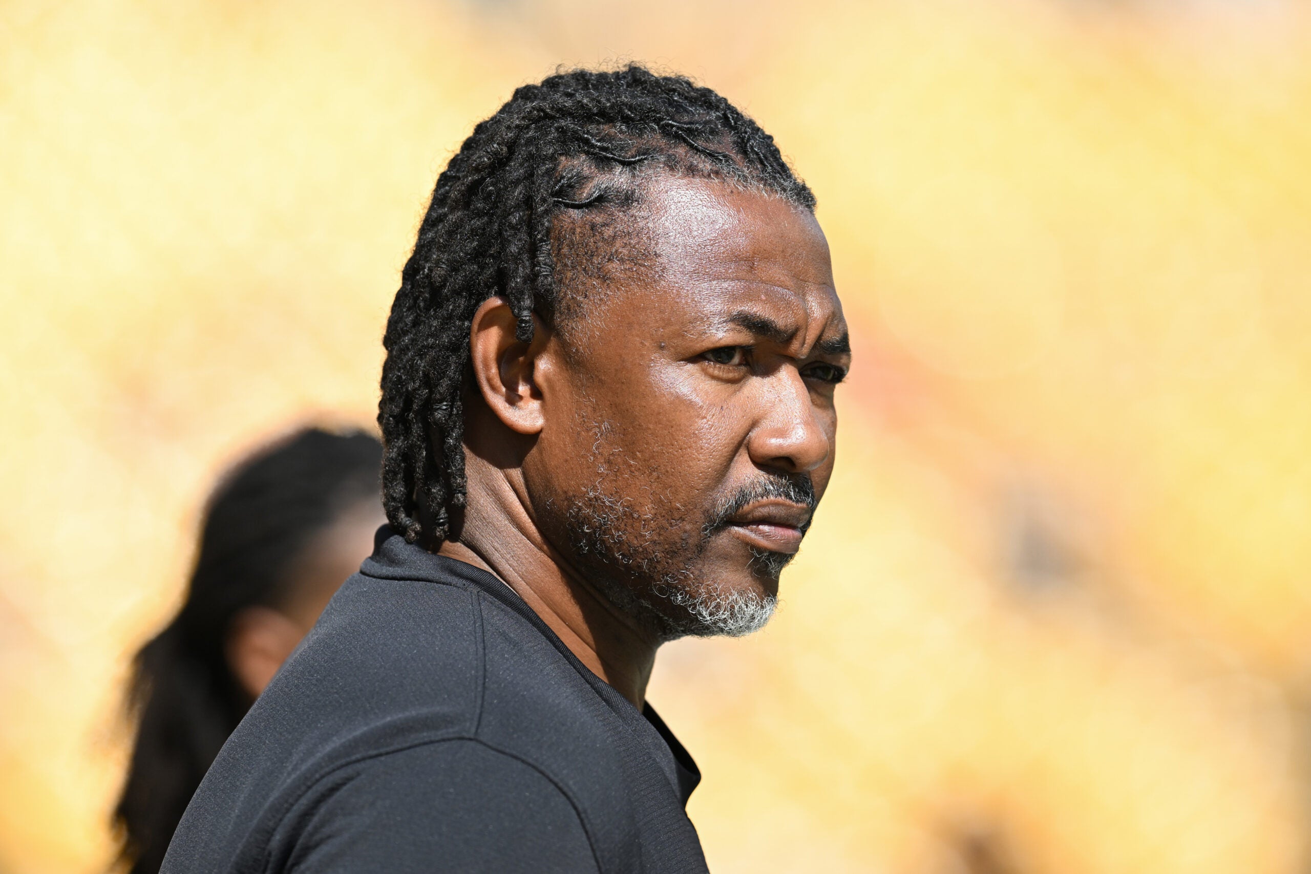 Sep 27, 2026; Pittsburgh, Pennsylvania, USA; Pittsburgh Steelers defensive coordinator Patrick Graham watches warm-ups for a game against the Cincinnati Bengals at Acrisure Stadium.