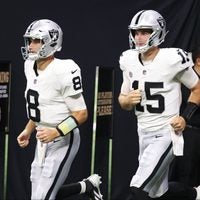 Sep 27, 2026; New Orleans, Louisiana, USA; Las Vegas Raiders quarterback Fernando Mendoza (15) enters the field before the game against the New Orleans Saints at Caesars Superdome.