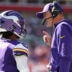 Sep 27, 2026; Tampa, Florida, USA; Minnesota Vikings head coach Kevin O'Connell speaks with quarterback Kyler Murray (1) prior to the game against the Tampa Bay Buccaneers at Raymond James Stadium.