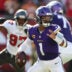 Sep 27, 2026; Tampa, Florida, USA; Minnesota Vikings quarterback Kyler Murray (1) passes the ball against the Tampa Bay Buccaneers during the second quarter at Raymond James Stadium.