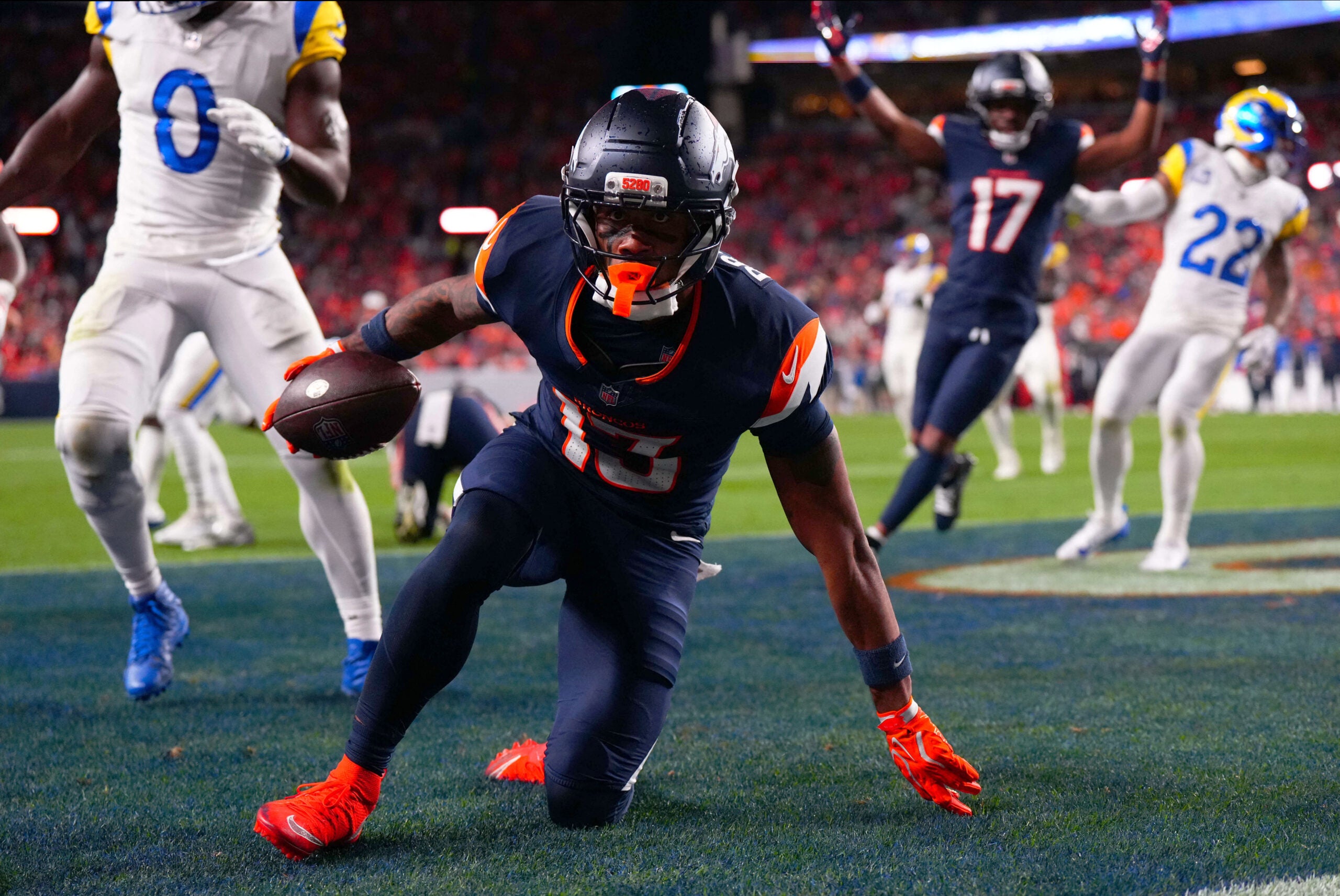 Denver Broncos wide receiver Pat Bryant suffered an ankle injury against the 49ers.