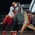 Clearwater Central Cathol wide receiver Daveon Belhomme (#4) makes a fingertip catch in the end zone ahead of Cardinal Mooney defender Jared Sanders (#8). Cardinal Mooney Catholic High School hosted Clearwater Central Catholic High School in varsity football Friday evening, Oct. 2, 2026.