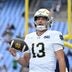 Oct 3, 2026; Chapel Hill, North Carolina, USA; Notre Dame Fighting Irish quarterback CJ Carr (13) during warm ups at Kenan Stadium.