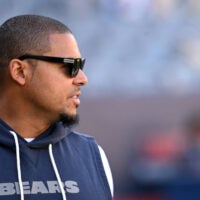 Oct 4, 2026; Chicago, Illinois, USA; Chicago Bears general manager Ryan Poles looks on before the game against the New York Jets at Soldier Field.