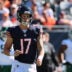 Oct 4, 2026; Chicago, Illinois, USA; Chicago Bears quarterback Tyson Bagent (17) walks on the field after a play against the New York Jets during the first quarter at Soldier Field.