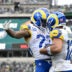Oct 4, 2026; Philadelphia, Pennsylvania, USA; Los Angeles Rams wide receiver Puka Nacua (12) celebrates with running back Kyren Williams (23) after running for a two-yard touchdown against the Philadelphia Eagles during the second quarter at Lincoln Financial Field.