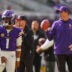 Oct 4, 2026; Minneapolis, Minnesota, USA; Minnesota Vikings quarterback Kyler Murray (1) and Minnesota Vikings head coach Kevin O'Connell look on before the game against the Miami Dolphins at U.S. Bank Stadium.
