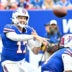 Oct 4, 2026; Orchard Park, New York, USA; Buffalo Bills quarterback Josh Allen (17) throws a pass during the third quarter against the New England Patriots at New Highmark Stadium.