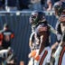 Oct 4, 2026; Chicago, Illinois, USA; Chicago Bears running back Kyle Monangai (25) reacts after making a touchdown during the third quarter against the New York Jets at Soldier Field.
