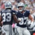 Oct 4, 2026; Houston, Texas, USA; Dallas Cowboys running back Javonte Williams (33) reacts with tight end Jake Ferguson (87) after scoring a touchdown against the Houston Texans during the second half at Reliant Stadium.