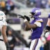 Oct 4, 2026; Minneapolis, Minnesota, USA; Minnesota Vikings wide receiver Jordan Addison (3) celebrates after a play during the fourth quarter at U.S. Bank Stadium.