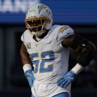 Oct 4, 2026; Seattle, Washington, USA; Los Angeles Chargers linebacker Khalil Mack (52) is seen against the Seattle Seahawks during the second half at Lumen Field.