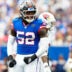 New York Giants linebacker Arvell Reese (52) celebrates after blocking a pass, Sunday, October 4, 2026, in East Rutherford.