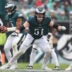 Oct 4, 2026; Philadelphia, Pennsylvania, USA; Philadelphia Eagles center Cam Jurgens (51) plays against the Los Angeles Rams at Lincoln Financial Field.