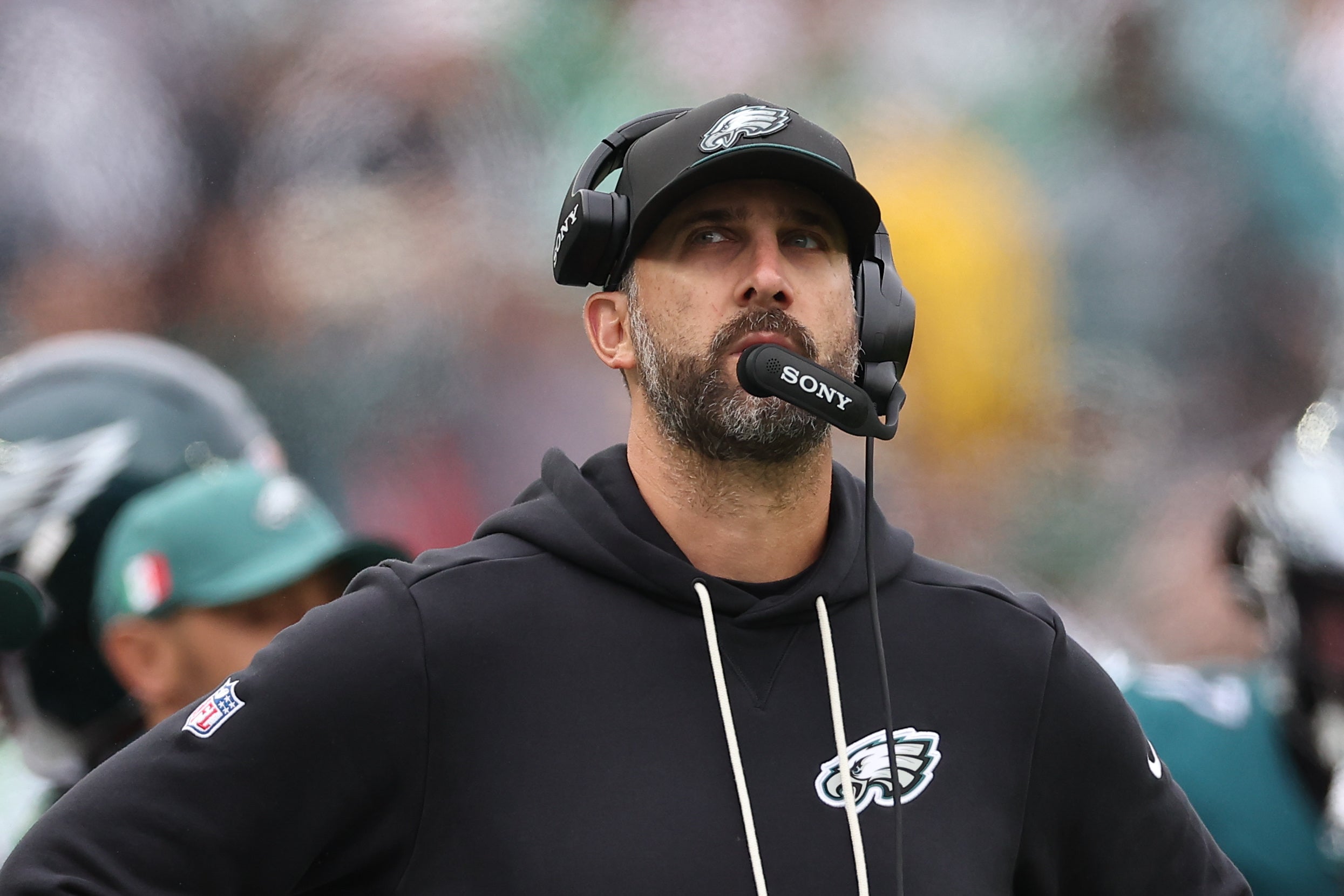 Oct 4, 2026; Philadelphia, Pennsylvania, USA; Philadelphia Eagles head coach Nick Sirianni in a game against the Los Angeles Rams at Lincoln Financial Field.