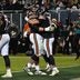 Sep 28, 2026; Chicago, Illinois, USA; Chicago Bears quarterback Case Keenum (11) celebrates with guard Joe Thuney (62) after he scores a touchdown against the Philadelphia Eagles during the second half at Soldier Field.