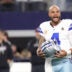 Oct 8, 2026; Arlington, Texas, USA; Dallas Cowboys quarterback Dak Prescott (4) practices before the game at AT&T Stadium.