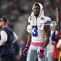 Oct 8, 2026; Arlington, Texas, USA; Dallas Cowboys wide receiver George Pickens (3) reacts against the Tampa Bay Buccaneers at AT&T Stadium.