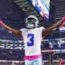 Oct 8, 2026; Arlington, Texas, USA; Dallas Cowboys wide receiver George Pickens (3) reacts after scoring a touchdown during the second half against the Tampa Bay Buccaneers at AT&T Stadium.