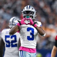 Oct 8, 2026; Arlington, Texas, USA; Dallas Cowboys wide receiver George Pickens (3) celebrates during the game between the Cowboys and the Buccaneers at AT&T Stadium.