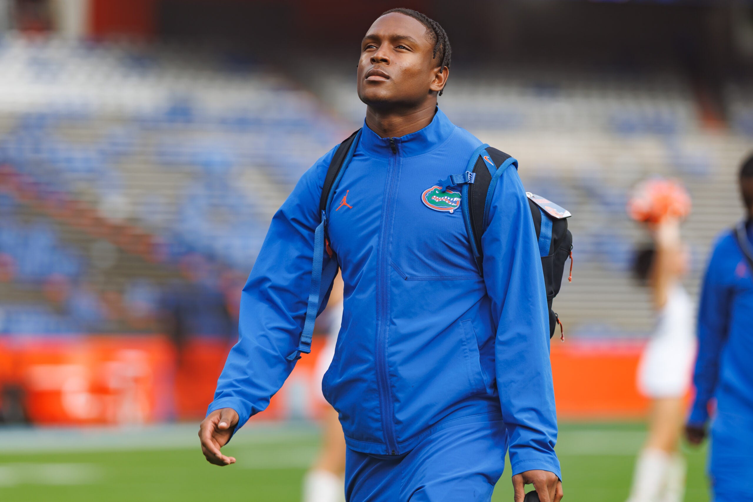 Oct 10, 2026; Gainesville, Florida, USA; Florida Gators wide receiver Vernell Brown III (1) walks on the field during Gator Walk before a game against the South Carolina Gamecocks at Ben Hill Griffin Stadium.