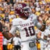 Oct 10, 2026; Columbia, Missouri, USA; Texas A&M Aggies quarterback Marcel Reed (10) throws a pass against the Missouri Tigers during the first half of the game at Faurot Field at Memorial Stadium.
