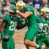 Notre Dame running back Jonaz Walton (20) celebrates after scoring a touchdown during a NCAA football game against Stanford at Notre Dame Stadium on Saturday, Oct. 10, 2026, in South Bend.