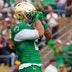 Notre Dame running back Nolan James Jr. celebrates after scoring a touchdown during a NCAA football game against Stanford at Notre Dame Stadium on Saturday, Oct. 10, 2026, in South Bend.