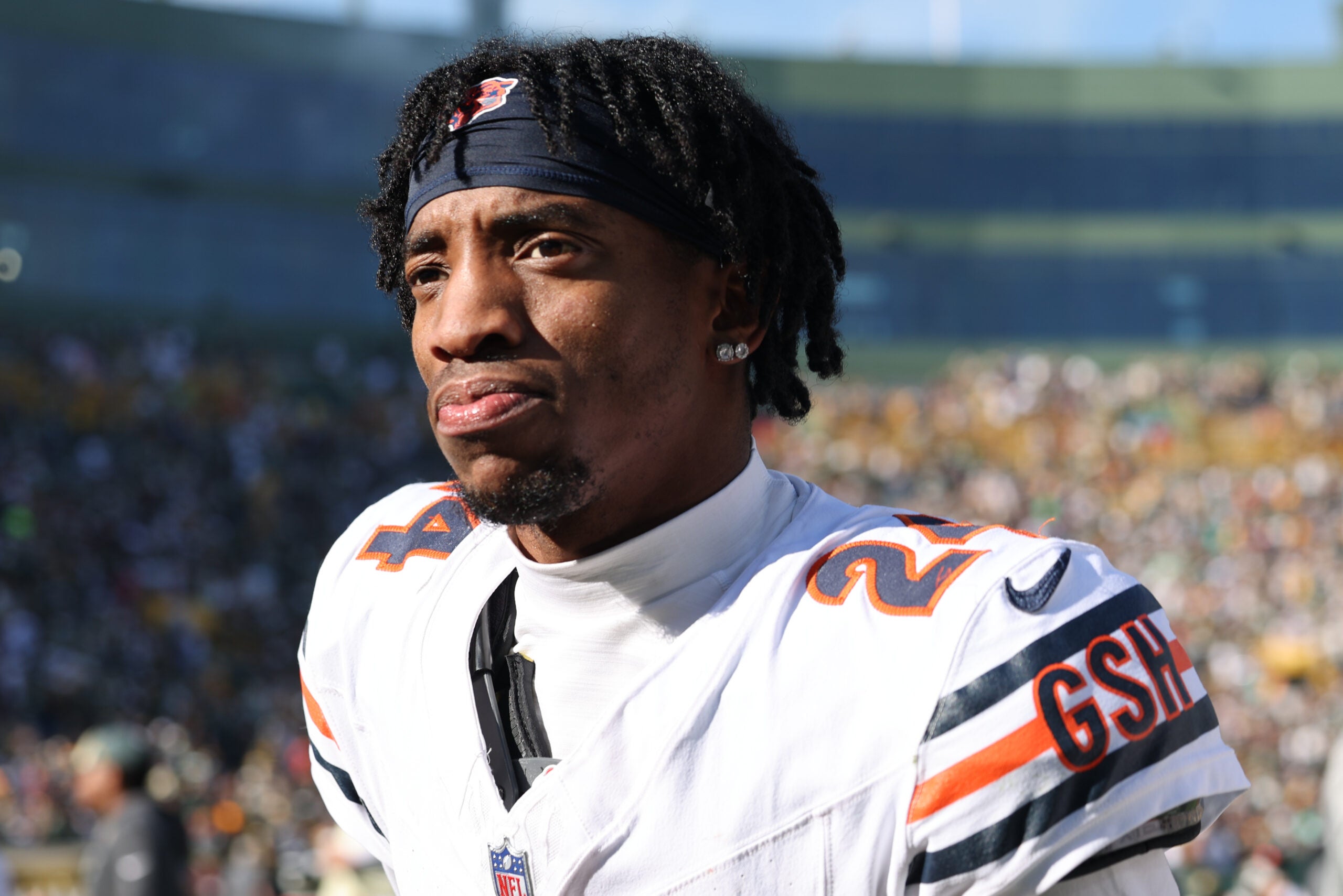 Oct 11, 2026; Green Bay, Wisconsin, USA; Chicago Bears cornerback Malik Muhammad II (24) walks off the field after the game against the Green Bay Packers at Lambeau Field.