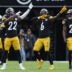 Oct 11, 2026; Pittsburgh, Pennsylvania, USA; Pittsburgh Steelers cornerback Asante Samuel Jr. (22), linebacker Patrick Queen (6) and cornerback Brandin Echols (26) react in the second half against the Indianapolis Colts at Acrisure Stadium.