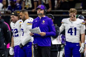 Oct 11, 2026; New Orleans, Louisiana, USA; Minnesota Vikings head coach Kevin O'Connell looks on against New Orleans Saints during the second half at Caesars Superdome.