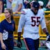Chicago Bears defensive end Dayo Odeyingbo (55) walks to the locker room after being injured against the Green Bay Packers on Sunday, Oct. 11, 2026, at Lambeau Field in Green Bay, Wisconsin. The Packers won the game, 31-7.