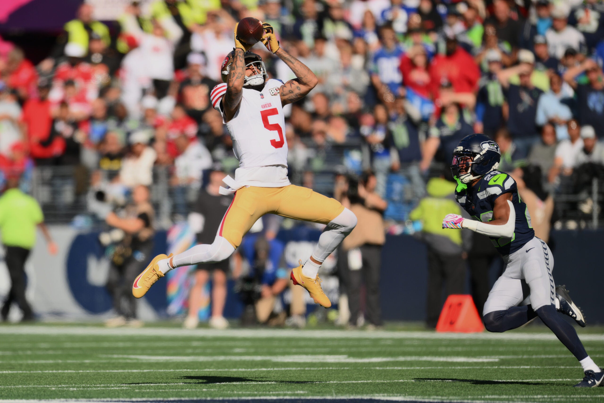 San Francisco 49ers wide receiver Mike Evans had a viral moment in the win over Seattle.
