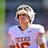 Oct 10, 2026; Dallas, Texas, USA; Texas Longhorns quarterback Arch Manning (16) looks on before the game between the Sooners and the Longhorns.