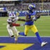 Oct 12, 2026; Inglewood, California, USA; Los Angeles Rams wide receiver Davante Adams (17) makes a catch for a touchdown as Buffalo Bills safety C.J. Gardner-Johnson (22) defends during the second quarter at SoFi Stadium.