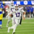 Oct 12, 2026; Inglewood, California, USA; Buffalo Bills quarterback Josh Allen (17) rushes during the fourth quarter against the Los Angeles Rams at SoFi Stadium.