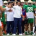 Oct 10, 2026; South Bend, Indiana, USA; Notre Dame Fighting Irish head coach Marcus Freeman gestures towards the field against the Stanford Cardinal during the first half at Notre Dame Stadium.