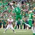 Oct 10, 2026; South Bend, Indiana, USA; Notre Dame Fighting Irish defensive lineman Boubacar Traore (5) intercepts a pass against the Stanford Cardinal during the first half at Notre Dame Stadium.