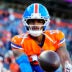 Oct 15, 2026; Denver, Colorado, USA; Denver Broncos wide receiver Jaylen Waddle (17) warms up before the game against the Seattle Seahawks at Empower Field at Mile High.
