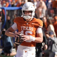 Oct 17, 2026; Austin, Texas, USA; Texas Longhorns quarterback Arch Manning (16) warms up before a game against the Florida Gators at Darrell K Royal-Texas Memorial Stadium.