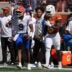 Oct 17, 2026; Austin, Texas, USA; Florida Gators quarterback Tramell Jones Jr. (9) reacts after running for a first down to secure a victory at the end of the second half against the Texas Longhorns at Darrell K Royal-Texas Memorial Stadium.