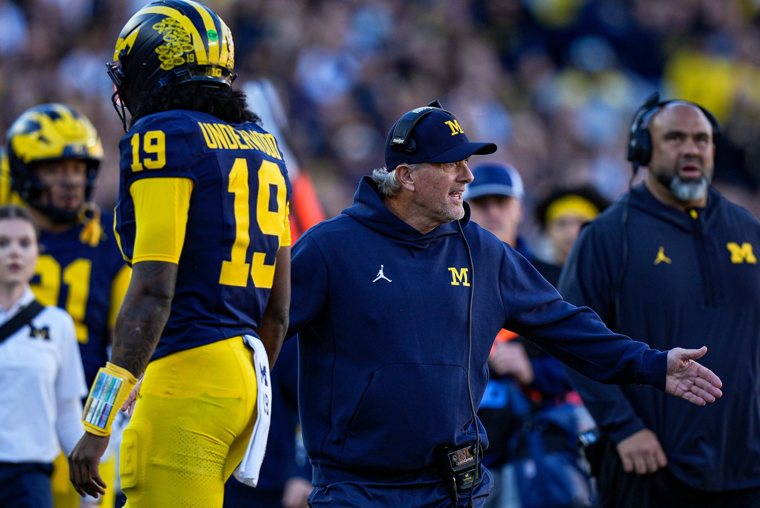 Michigan Wolverines head coach Kyle Whittingham quarterback QB Bryce Underwood