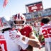 Indiana's Charlie Becker (80) hugs Ohio State's Phillip Bell (7) after the Indiana versus Ohio State football game at Memorial Stadium on Saturday, Oct. 17, 2026.