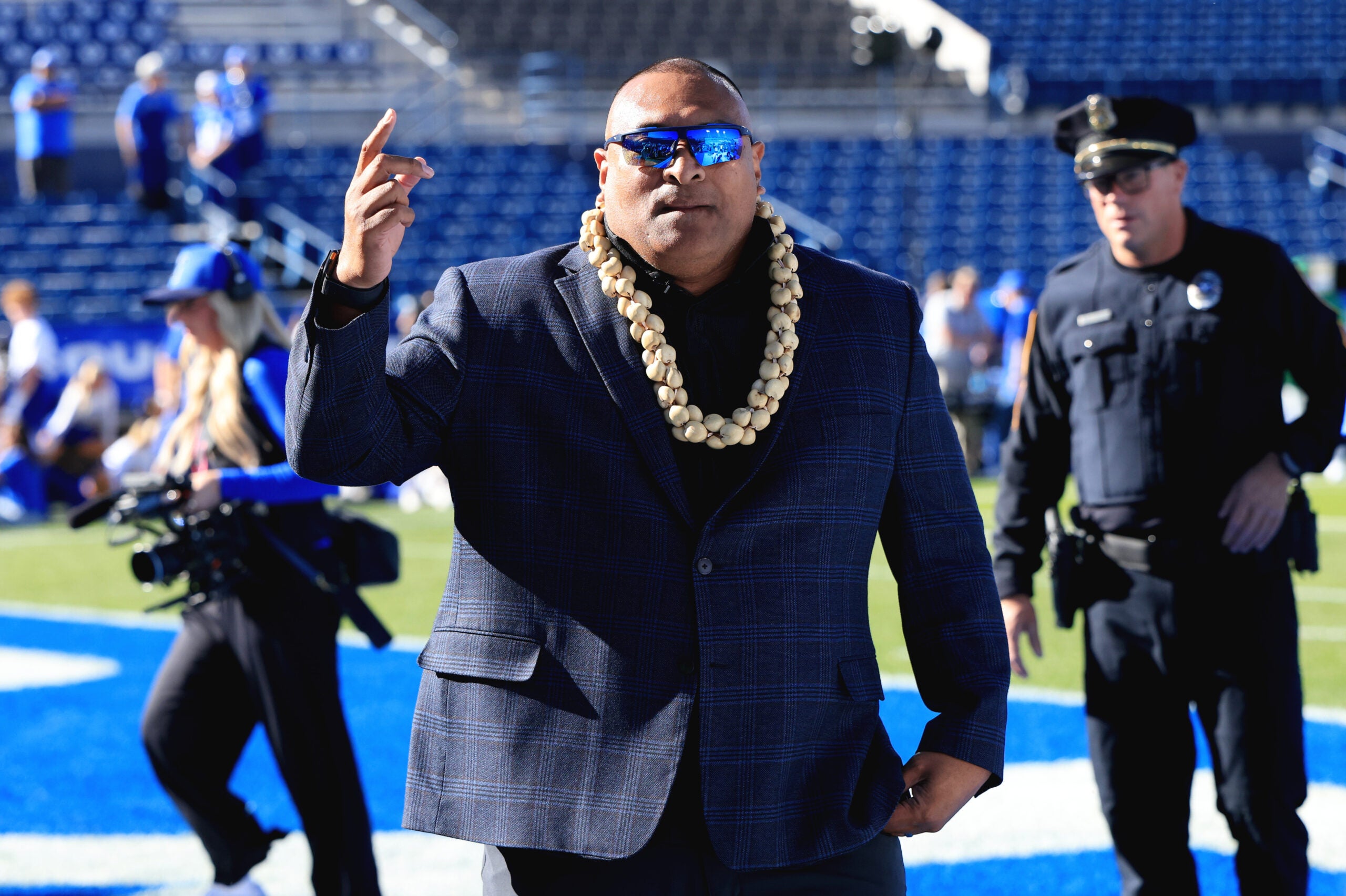 Oct 17, 2026; Provo, Utah, USA; Bringham Young Cougars head coach Kalani Sitake looks on before the game against the Notre Dame Fighting Irish at LaVell Edwards Stadium.