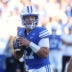 Oct 17, 2026; Provo, Utah, USA; Brigham Young Cougars quarterback Bear Bachmeier (47) looks to pass against the Notre Dame Fighting Irish during the first half at LaVell Edwards Stadium.