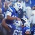 Oct 17, 2026; Provo, Utah, USA; Brigham Young Cougars quarterback Bear Bachmeier (47) celebrates with offensive line Bruce Mitchell (63) after scoring a touchdown against the Notre Dame Fighting Irish during the first halfat LaVell Edwards Stadium.
