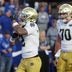 Oct 17, 2026; Provo, Utah, USA; Notre Dame Fighting Irish running back Nolan James Jr. (2) celebrates with offensive line Ashton Craig (70) after scoring a touchdown against the Brigham Young Cougars during the first half at LaVell Edwards Stadium.