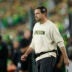 Oct 17, 2026; Eugene, Oregon, USA; Oregon Ducks head coach Dan Lanning walks out to the field after taking a time out late in the second half in a game against the Nebraska Cornhuskers at Autzen Stadium.