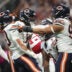 Oct 18, 2026; Atlanta, Georgia, USA; Chicago Bears running back Zavier Scott (30) and defensive line Daniel Hardy (92) celebrates during the third quarter against the Atlanta Falcons at Mercedes-Benz Stadium.